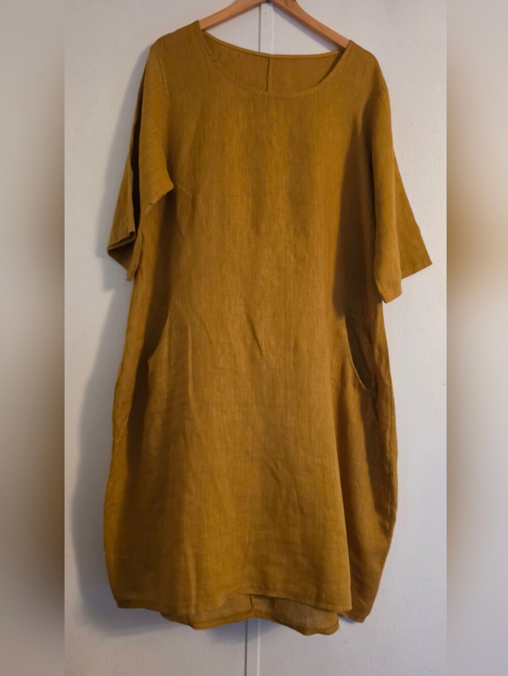 Relaxed Midi Linen Dress in Mustard Yellow